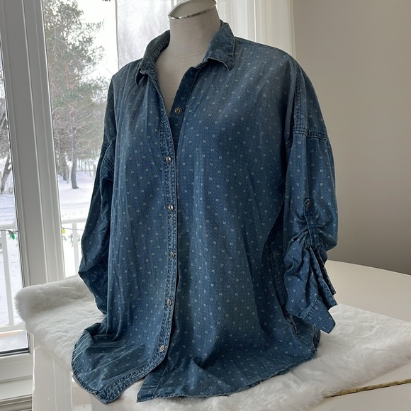 GAP button down cotton print top/jacket size large - Picture 2 of 7